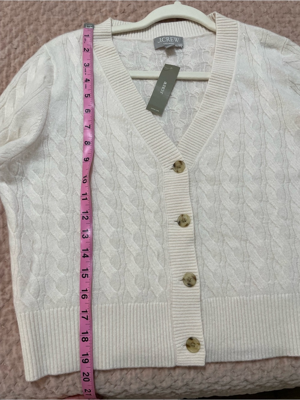 J. Crew Cashmere shrunken cable-knit V-neck cardigan sweater, Snow, L, NWT - Picture 4 of 16